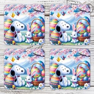 Easter Snoopy Drink Coasters Cork Back Set Of 4